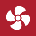 A red and white icon of an air conditioner